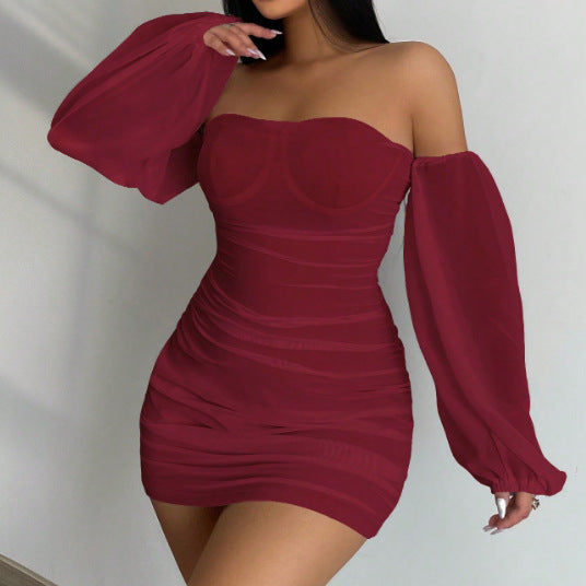 Off-Neck Long-Sleeve Pullover Hip Dress