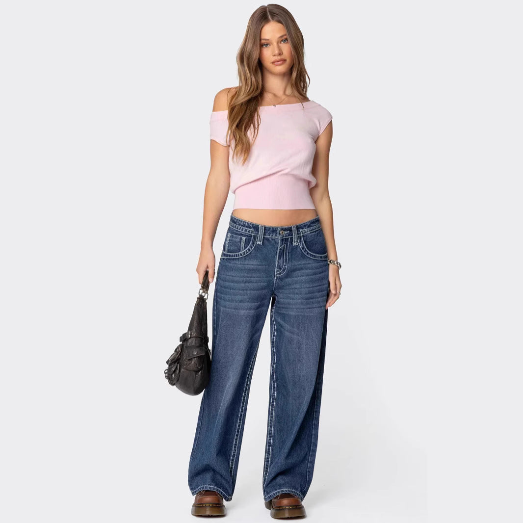 Hot Girl Off-Shoulder Short Slim Top