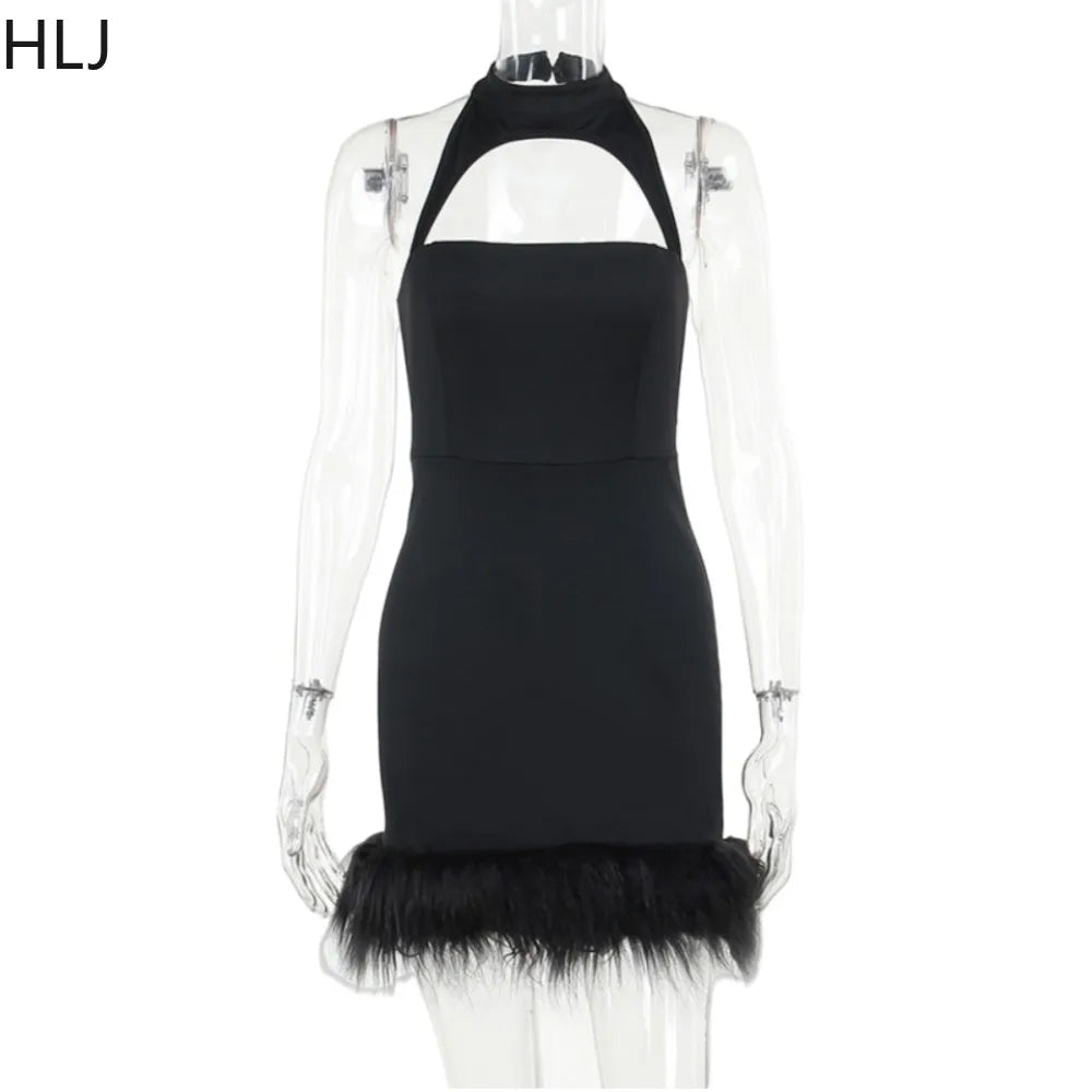 Feather Splicing Bodycon Mini Dress