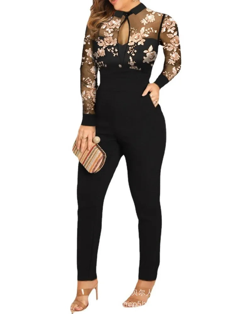 New*****!!! - Long-Sleeve Lace Printed Jumpsuit Pants