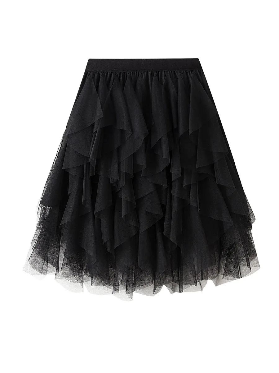 Elastic Layered Mesh Fairy Mini Skirt