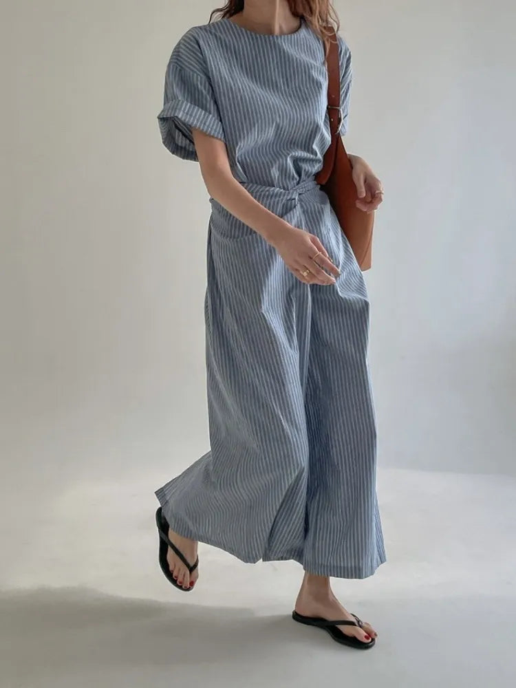 Vintage Elegant Long Striped Bandage Dress