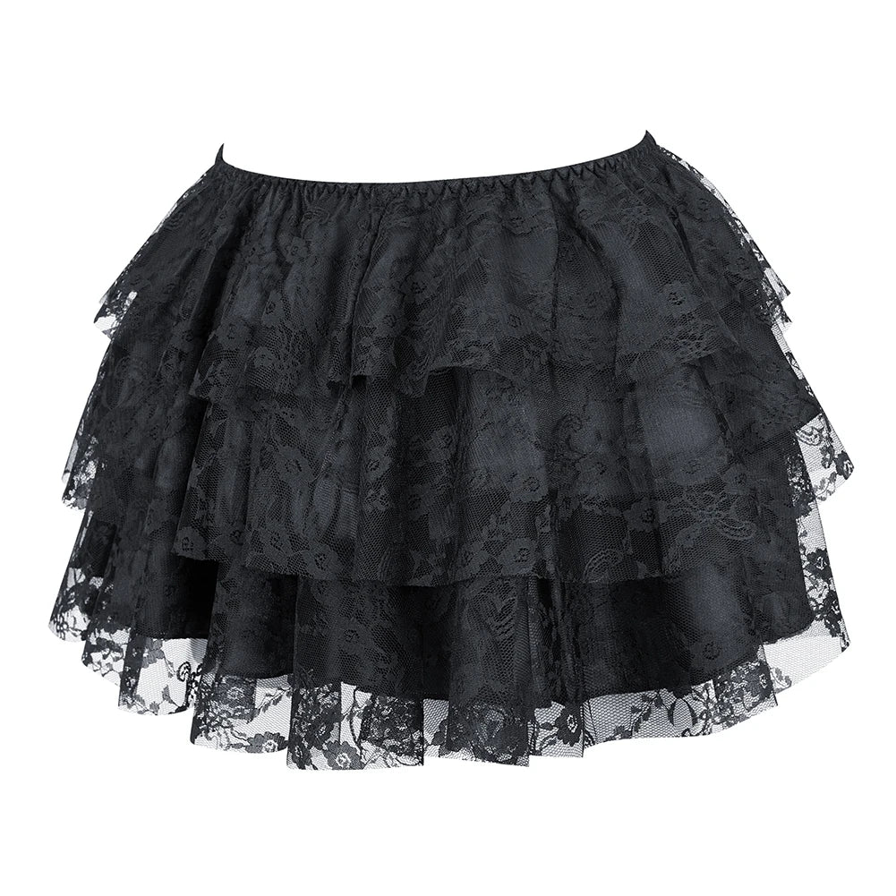 Layered Mesh Lace Pleated Gothic Mini Skirt