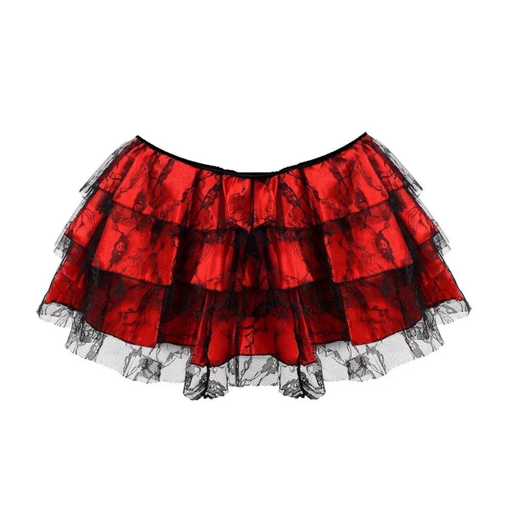Layered Mesh Lace Pleated Gothic Mini Skirt