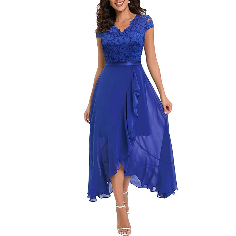 Patchwork Ruffles Chiffon Irregular Dress