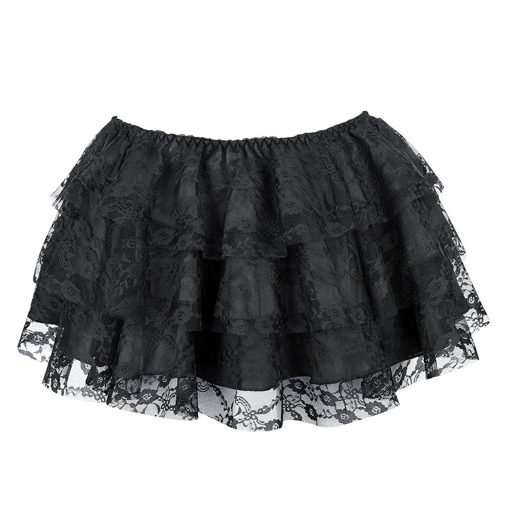 Layered Mesh Lace Pleated Gothic Mini Skirt