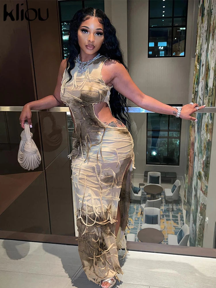 Vintnge Hollow-Out Side-Split Dress