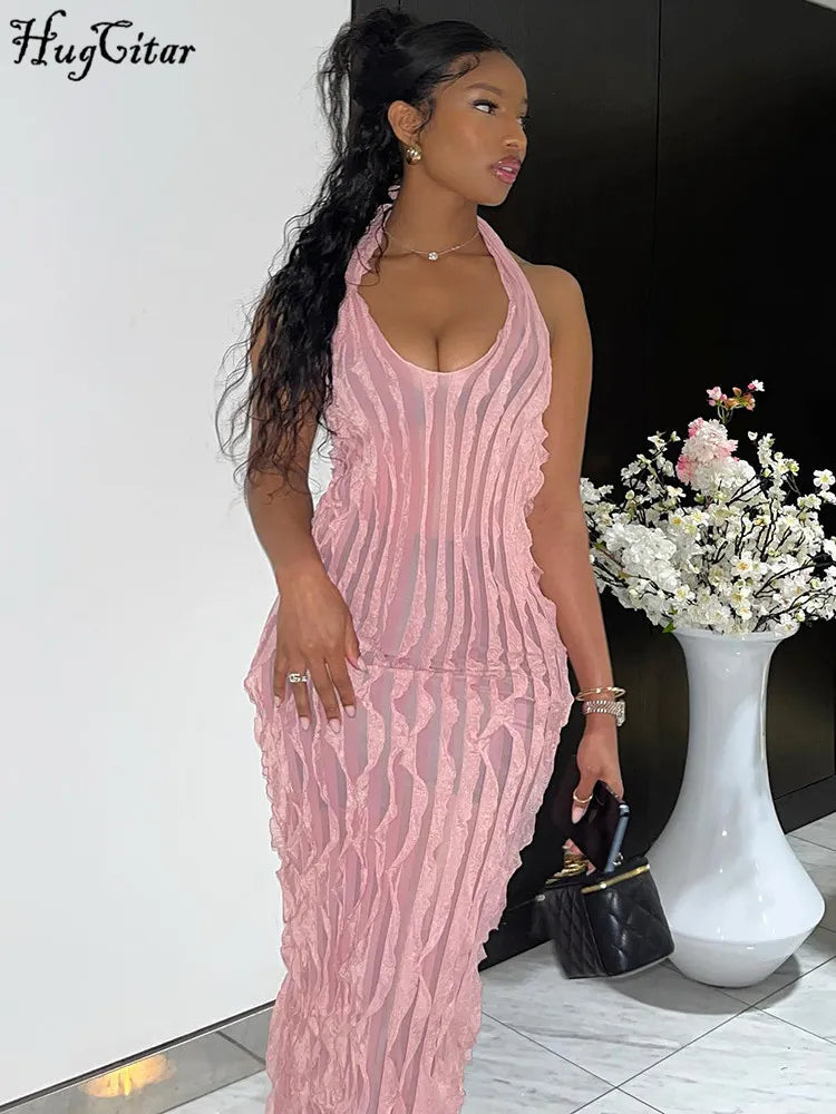 Backless See-Through Bodycon Maxi Dress