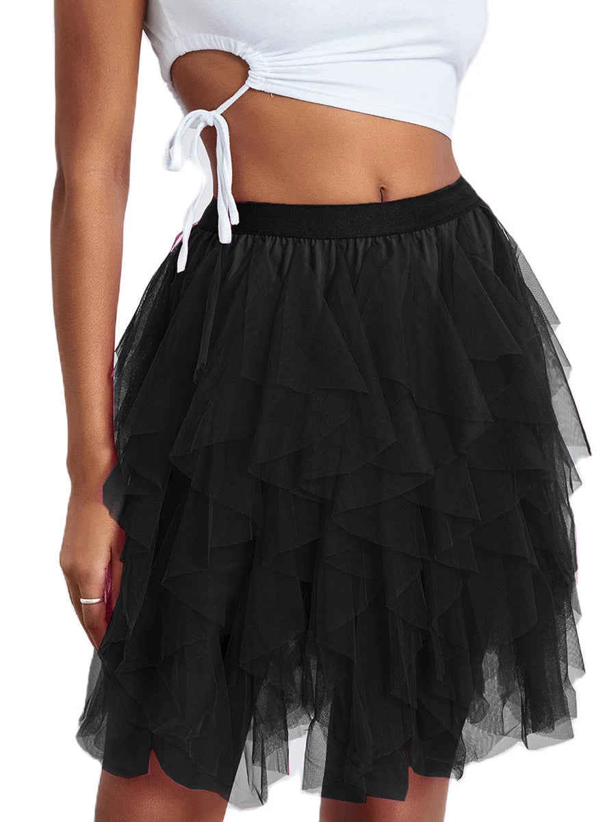 Elastic Layered Mesh Fairy Mini Skirt