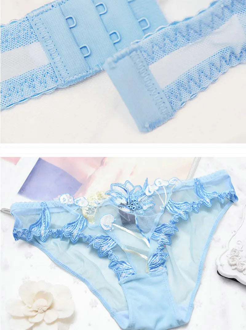 Sexy Bra & Brief Set - Push-Up Transparent Lace