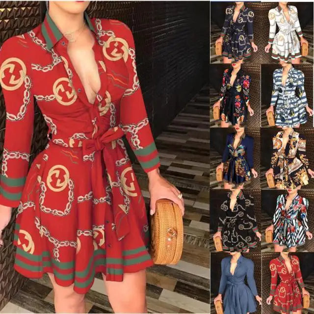 Casual Long-Sleeve Dress With Buttons & Lapels