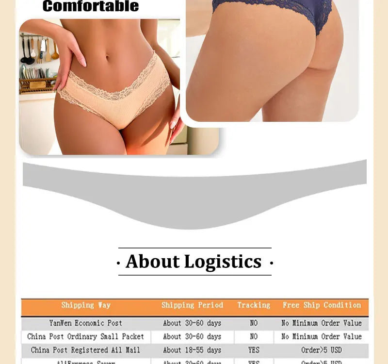 5PCS Brazilian Low-Waist Lace Elastic Thongs