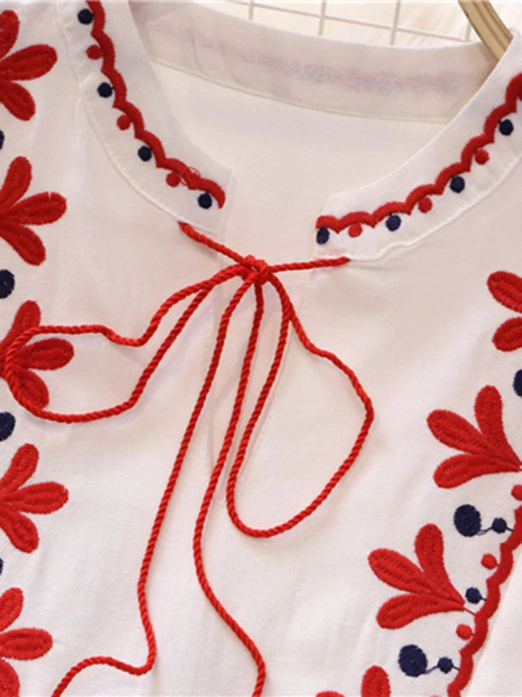 Retro Ethnic Embroidered Dress - Lantern Sleeves Bohemian Holiday Dress
