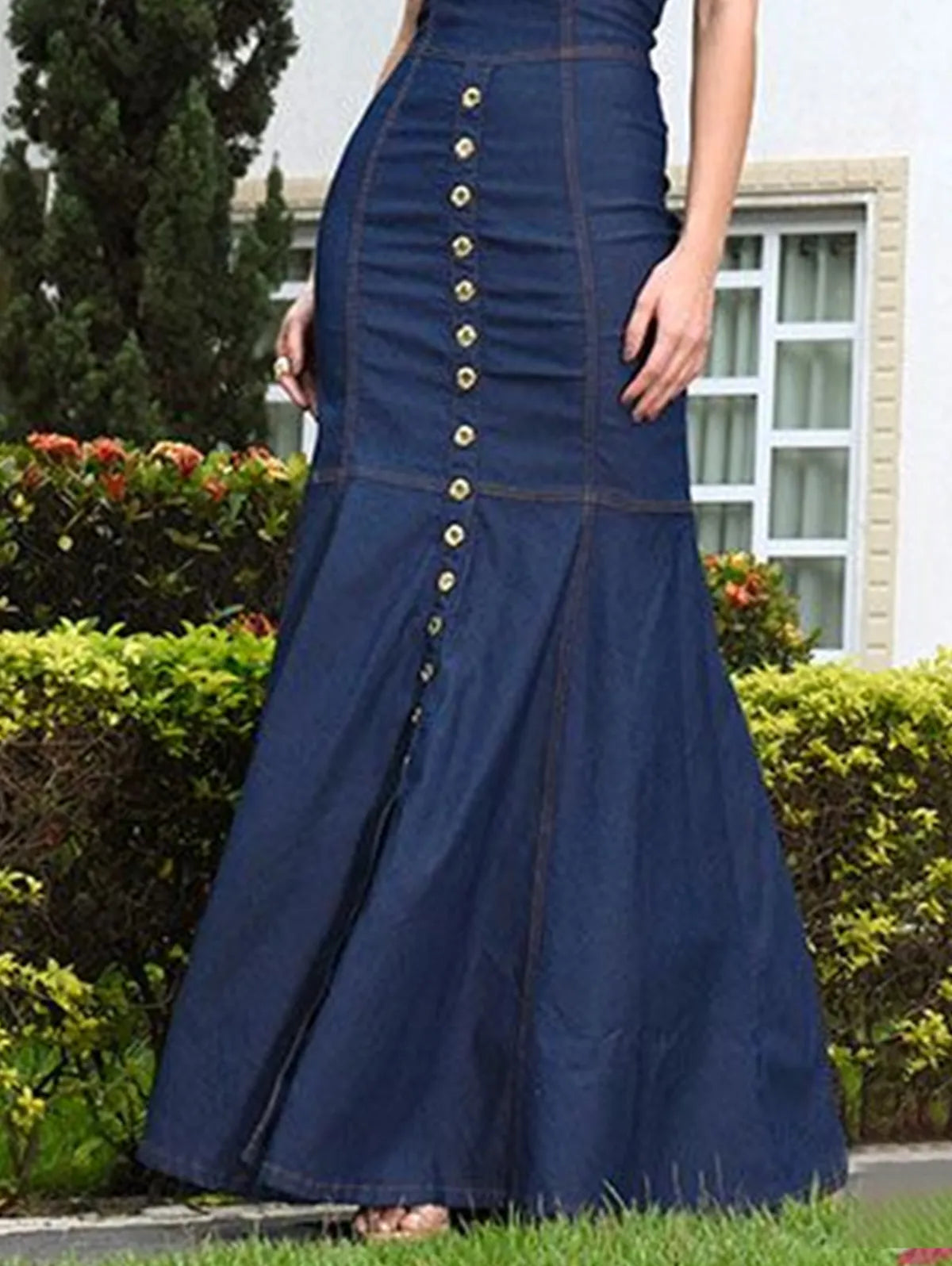 Slim Stretch Fashion Solid-Colour Short-Sleeve Denim Maxi Bodycon Dress