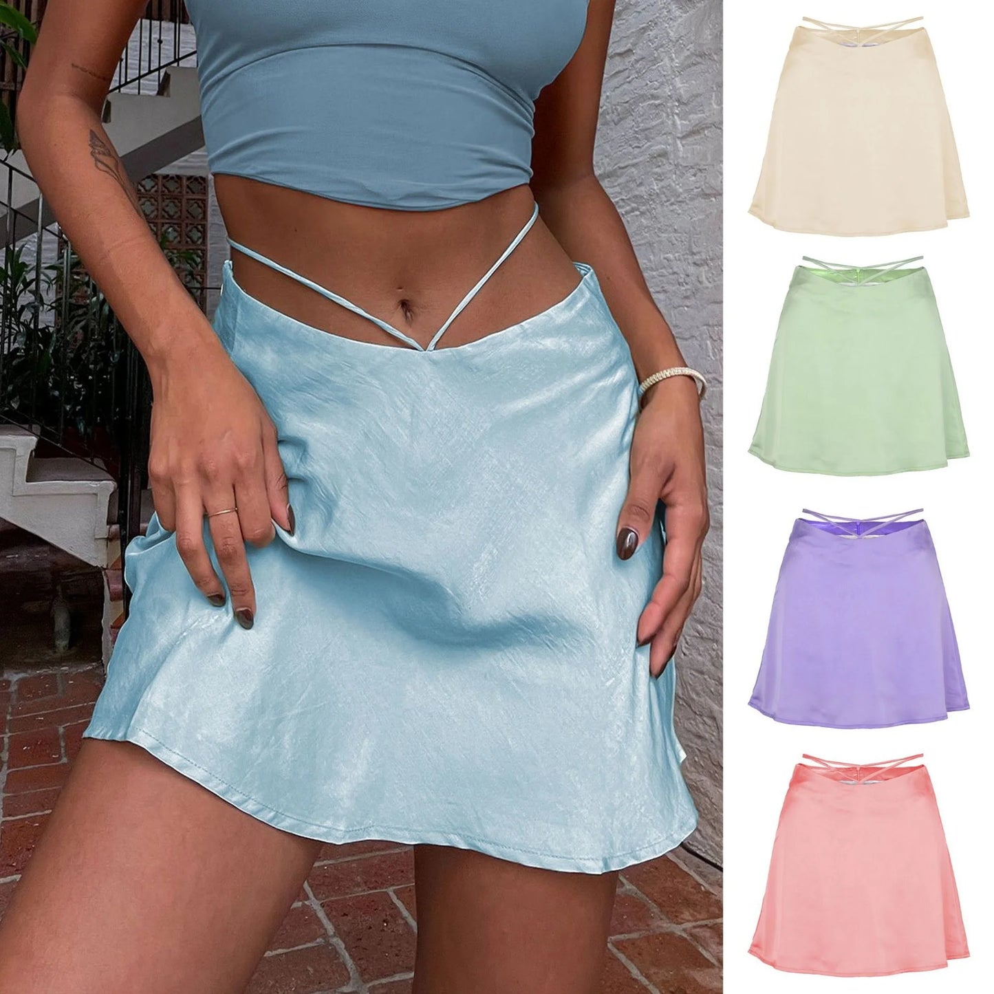 Solid-Colour Satin Mini Skirt
