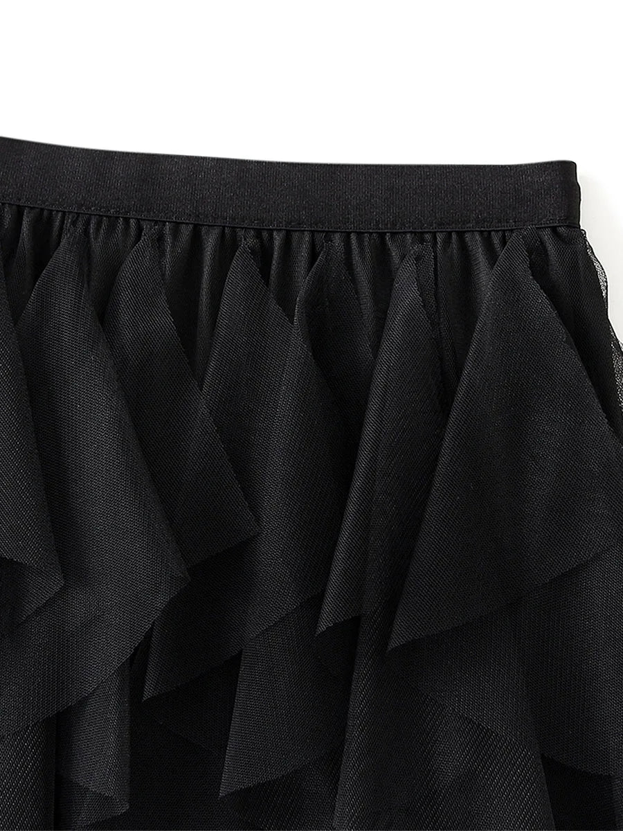 Elastic Layered Mesh Fairy Mini Skirt