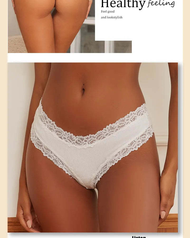 5PCS Brazilian Low-Waist Lace Elastic Thongs