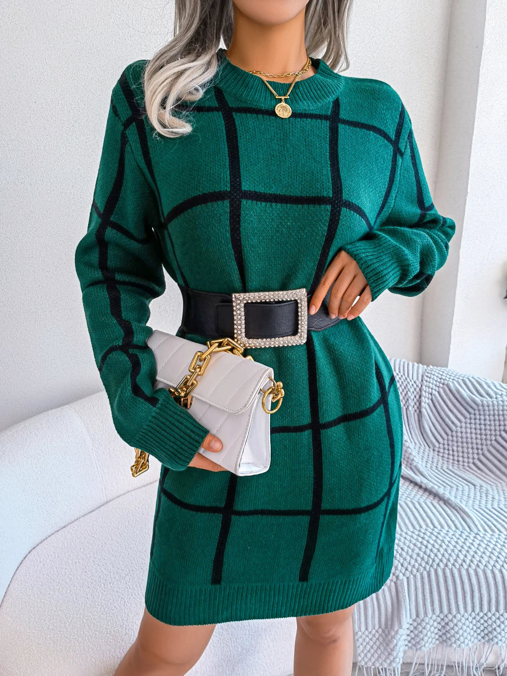 Long-Sleeve Knitted Sweater Dress