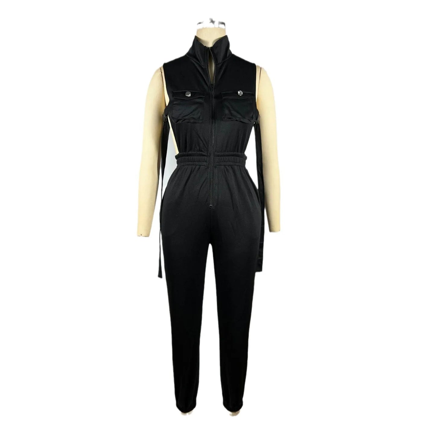 Sleeveless Zipper 4-Pocket Jumpsuit