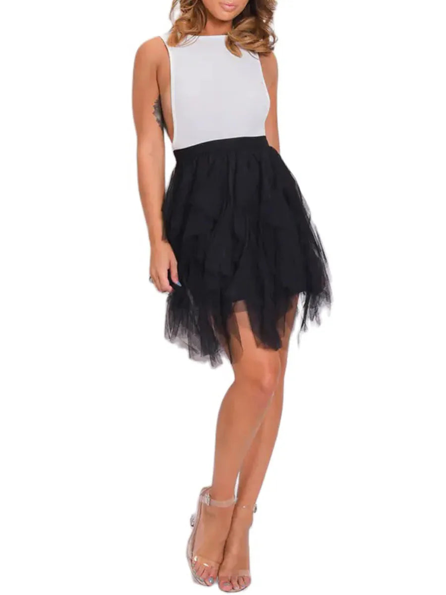 Elastic Layered Mesh Fairy Mini Skirt
