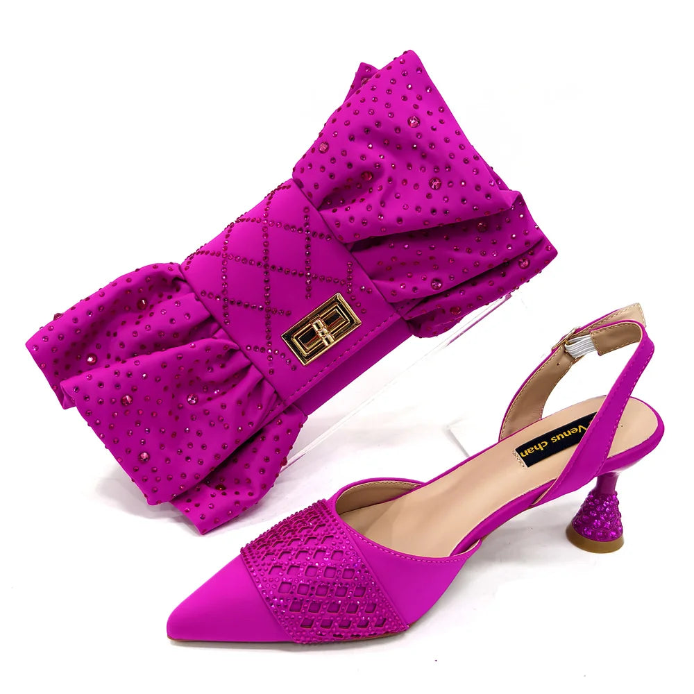 New Elegant Heels & Rhinestone Handbag Set