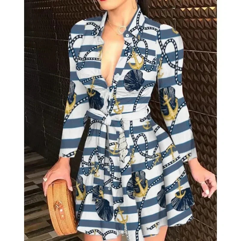 Casual Long-Sleeve Dress With Buttons & Lapels