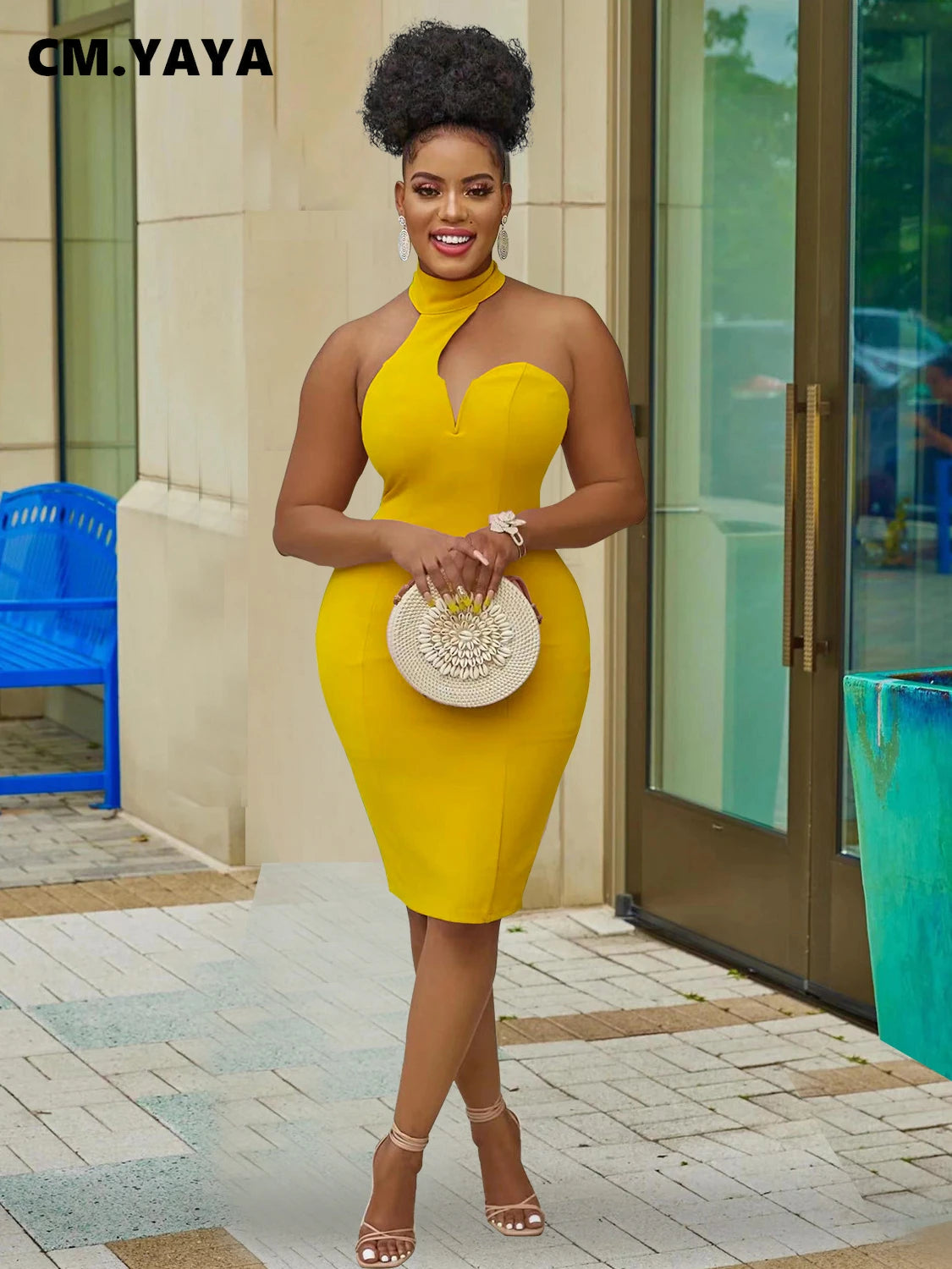 Halter Plunging V-Neck Sleeveless Backless Bodycon Midi Dress