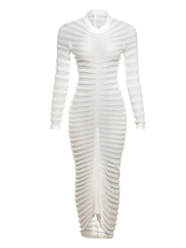 Sexy Knitted Long-Sleeve Hip Package Slim Midi Elegant Dress
