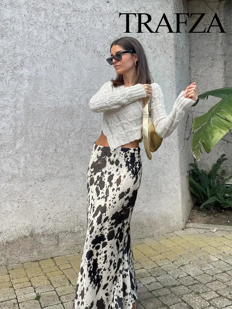 Mid Rise Print Sheath Long Skirt