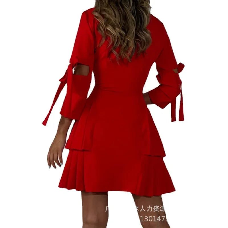 Pleated Lace Lapel Blazer Dress