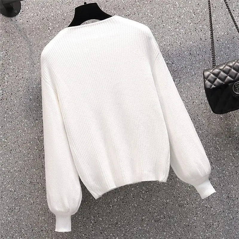 White Sweater Overall Dress - Two-Piece Set