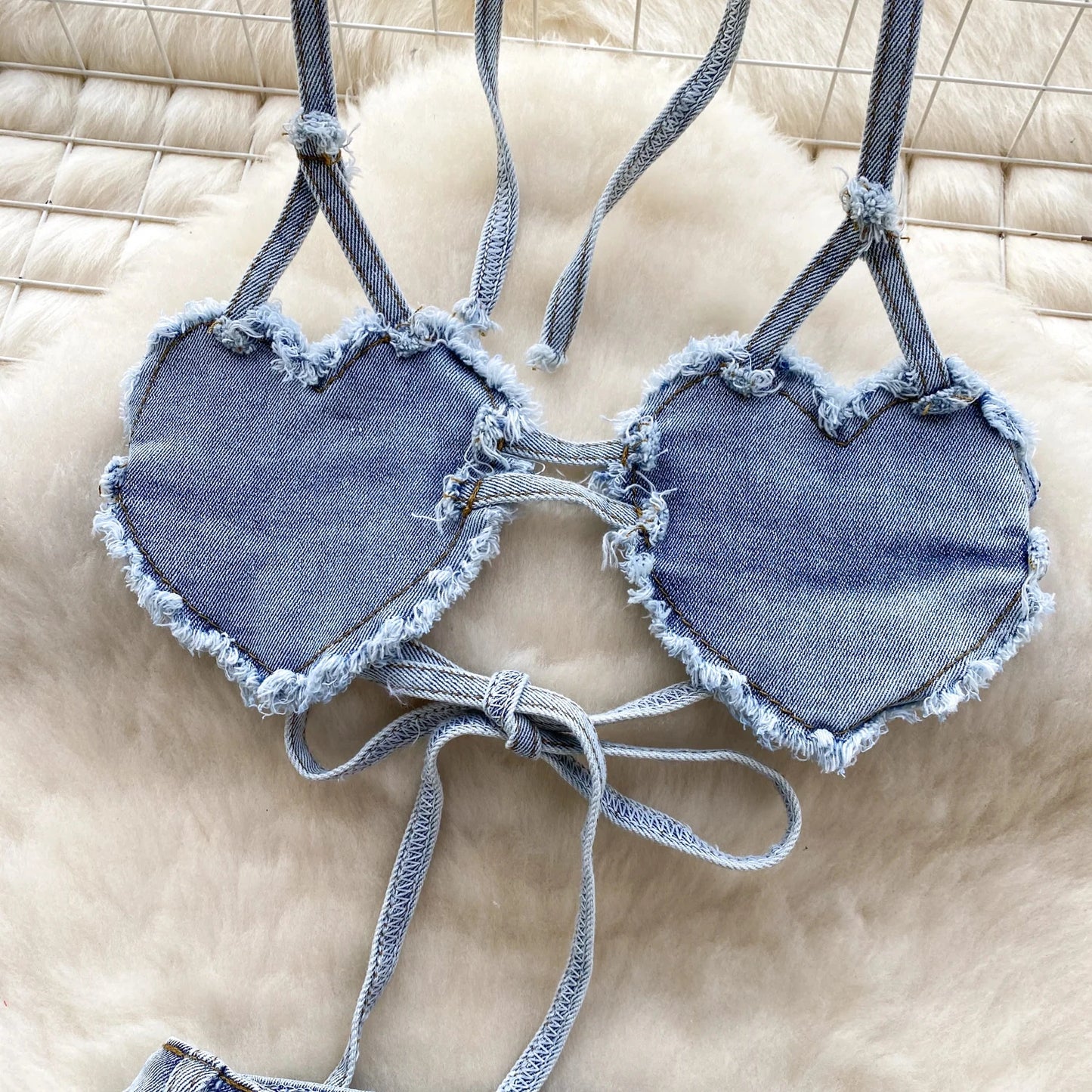 Blue American Hotsweet Sets Halter Sleeveless Backless Love Bikini Tops Button Basics Shorts Sexy Denim Suits Vintage Beach Suit