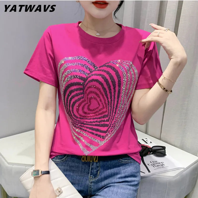 O-Neck Heart-Shaped Hot Diamond Top