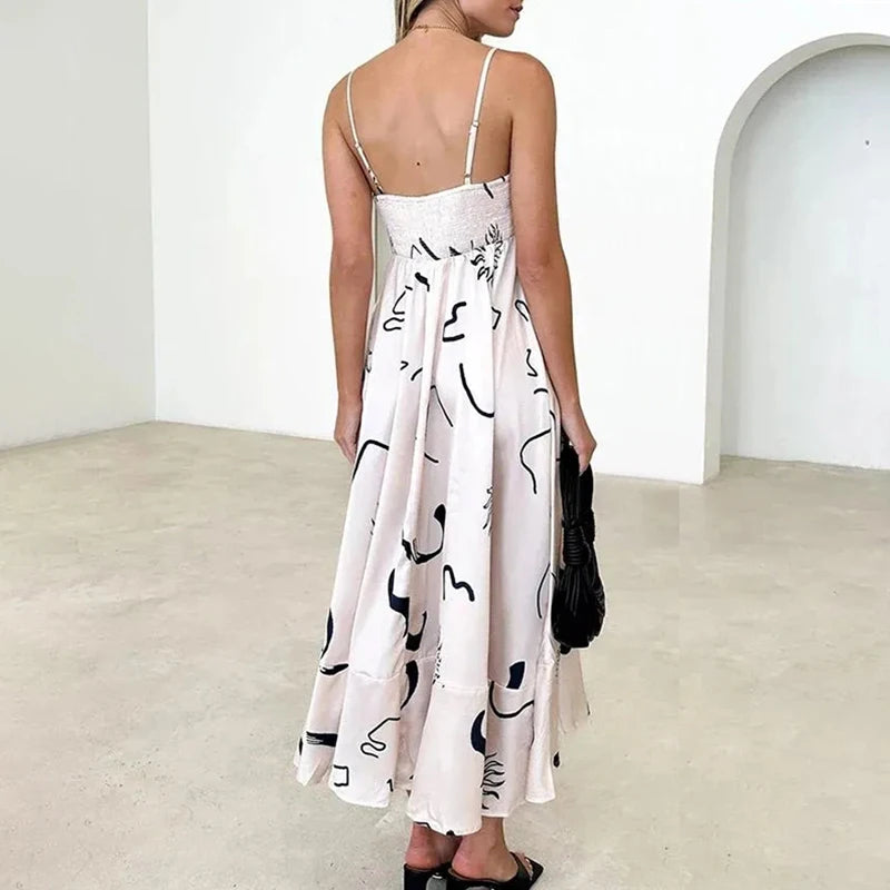 Square-Neck Pattern Printed Bohemian Dress