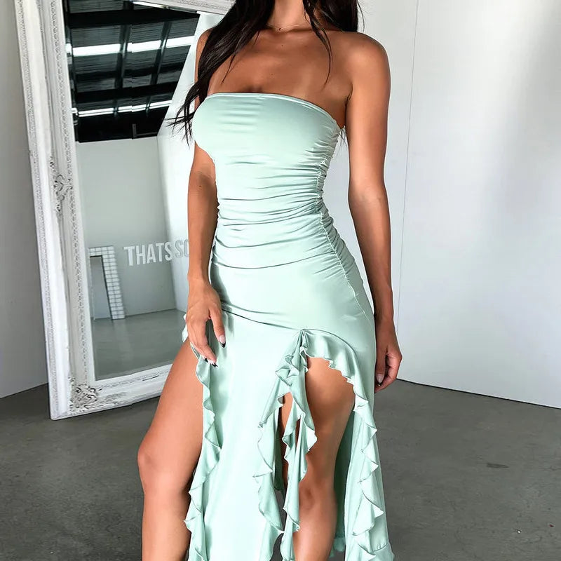 Strapless Off-Shoulder Slim-Fit Patchwork Dress