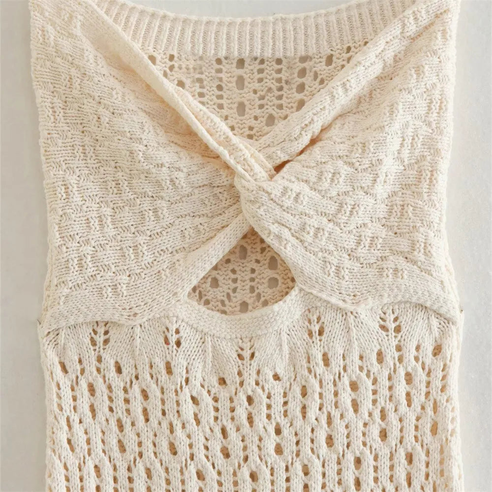 Bra Opening Design Jacquard Hollow Mesh Knit Dress