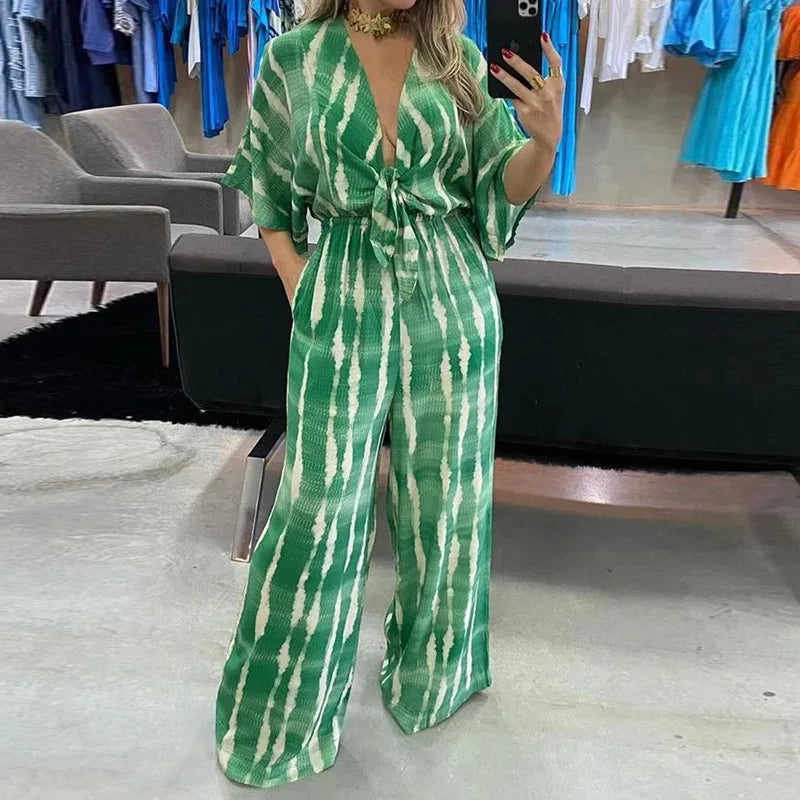 Lace-Up Loose Wide-Leg Jumpsuit