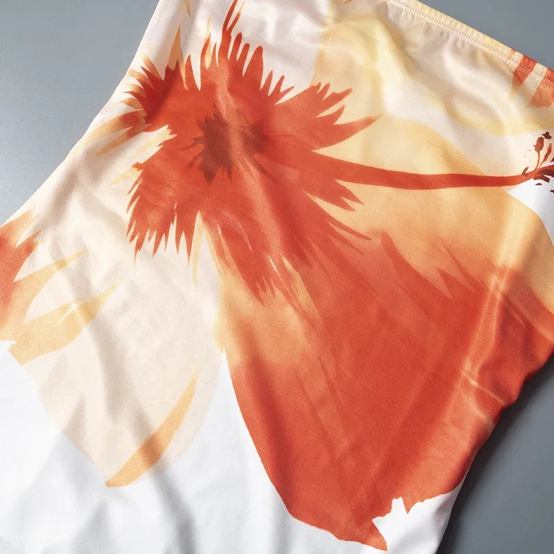 Cutenova Flower Printed Tubeless Long Dress