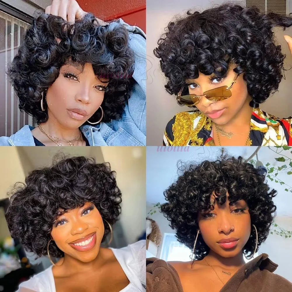 Egg Curls Human Hair Wig With Bangs