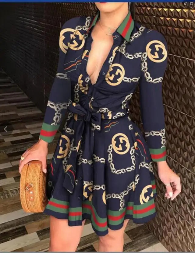 Casual Long-Sleeve Dress With Buttons & Lapels
