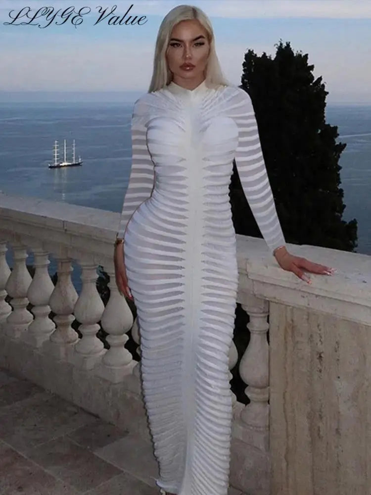 Sexy Knitted Long-Sleeve Hip Package Slim Midi Elegant Dress