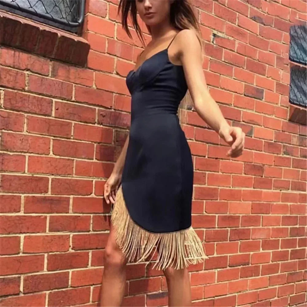 Sling Tassel Chain Bandage Dress