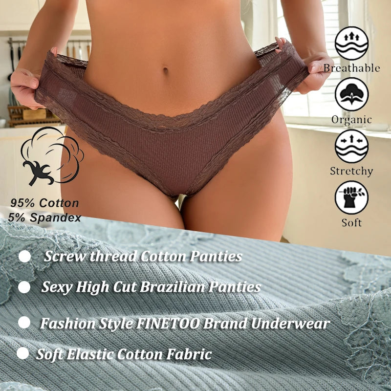 5PCS Brazilian Low-Waist Lace Elastic Thongs