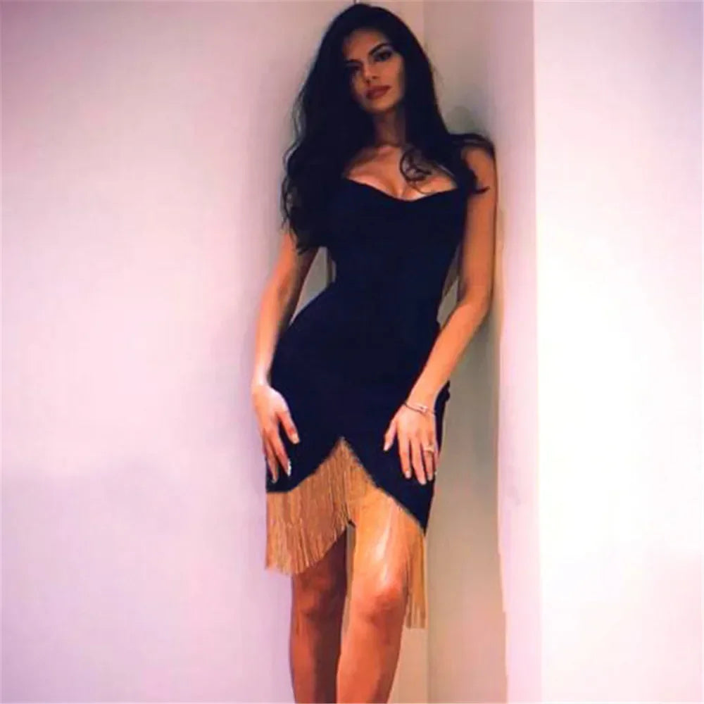 Sling Tassel Chain Bandage Dress