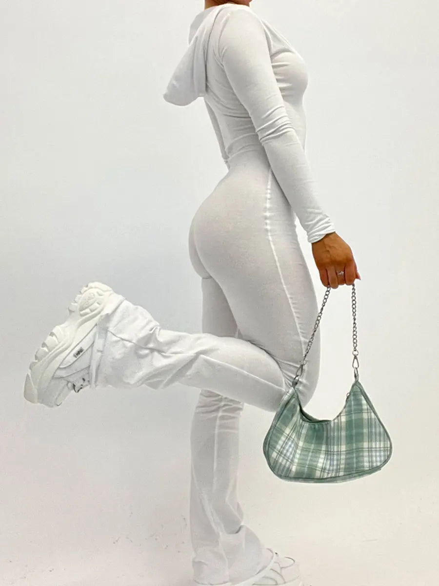 Women's Zip-Up Hooded Streetwear Flare Rompers