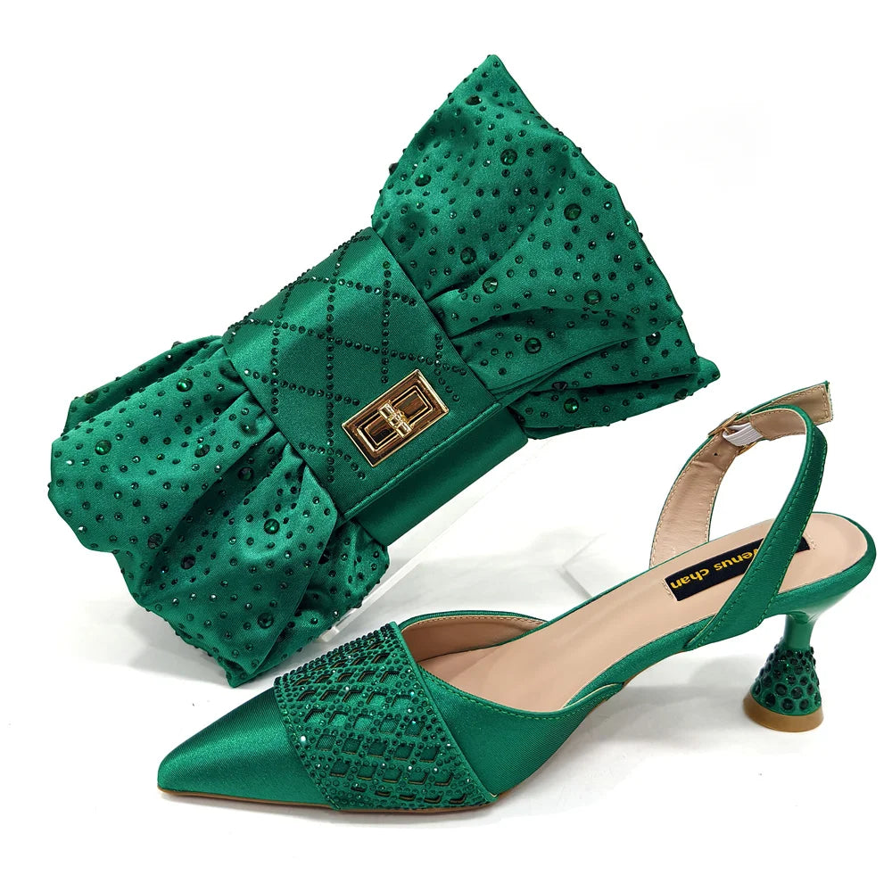 New Elegant Heels & Rhinestone Handbag Set