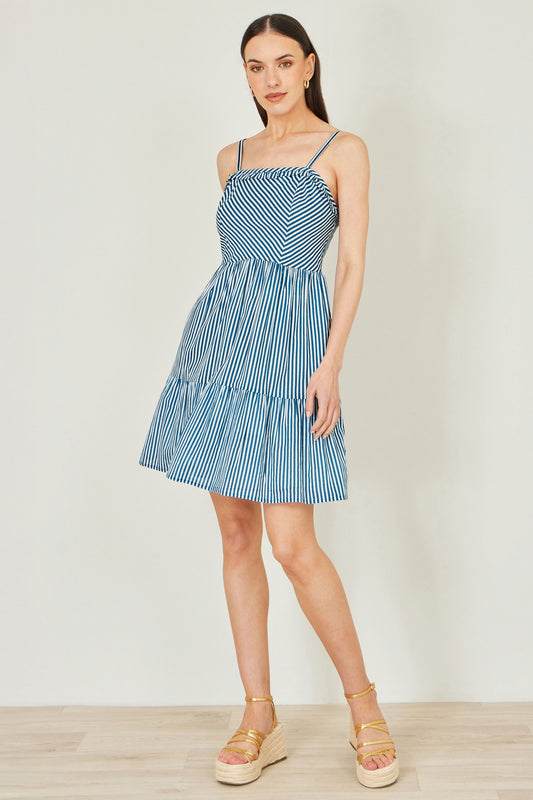 Blue Stripe Cotton Mini Sun Dress