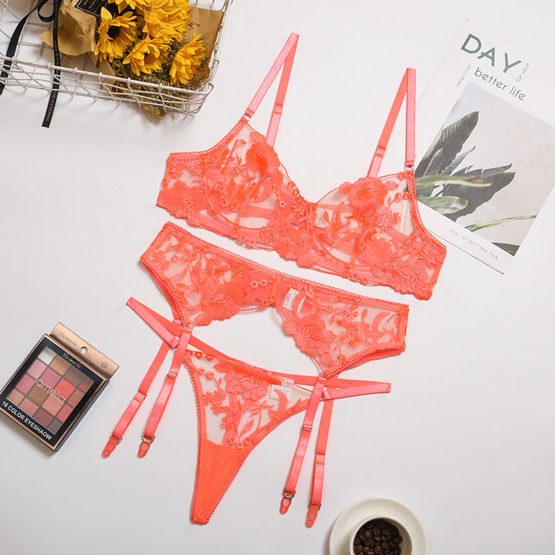Bra & Panty Set - 3pcs - Cup See Through
