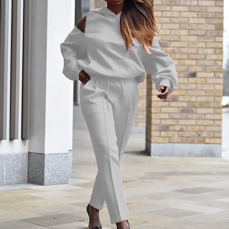 Special-Interest Design Fashion Loose Hooded Women's Sweater - Pants Suit