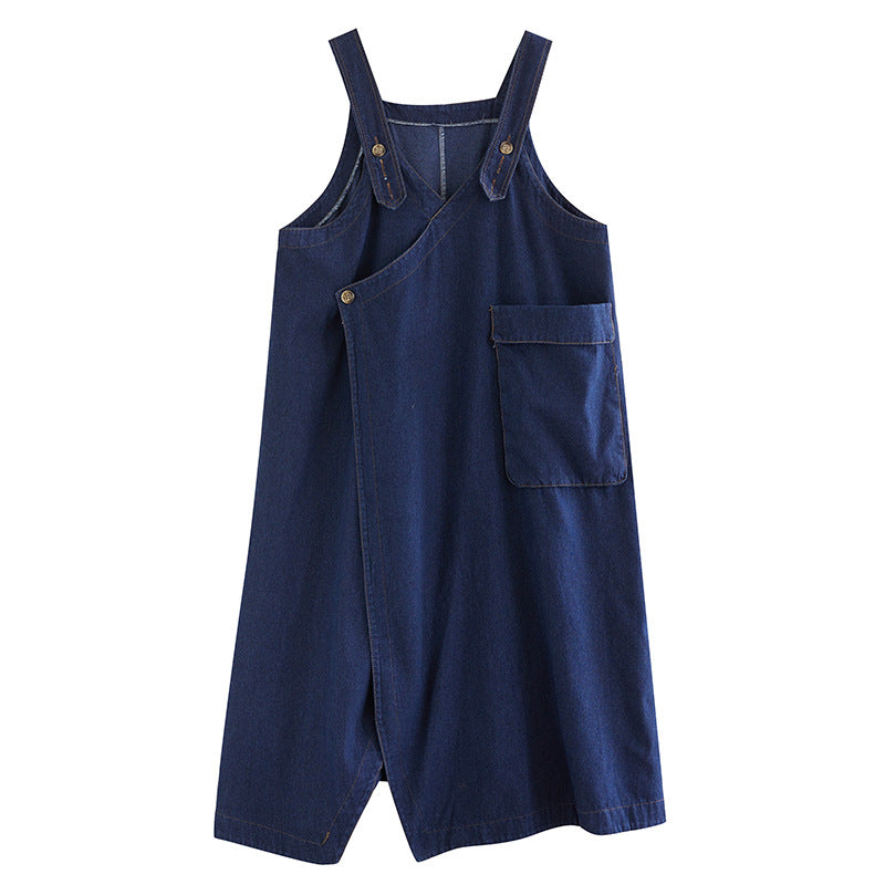 Loose Airy Denim Suspender Dress - Large Sizes